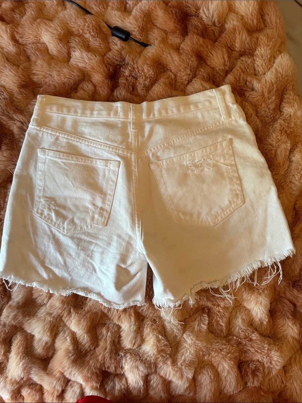 We The Free (Free People) Frayed Hem White Denim Jean Shorts